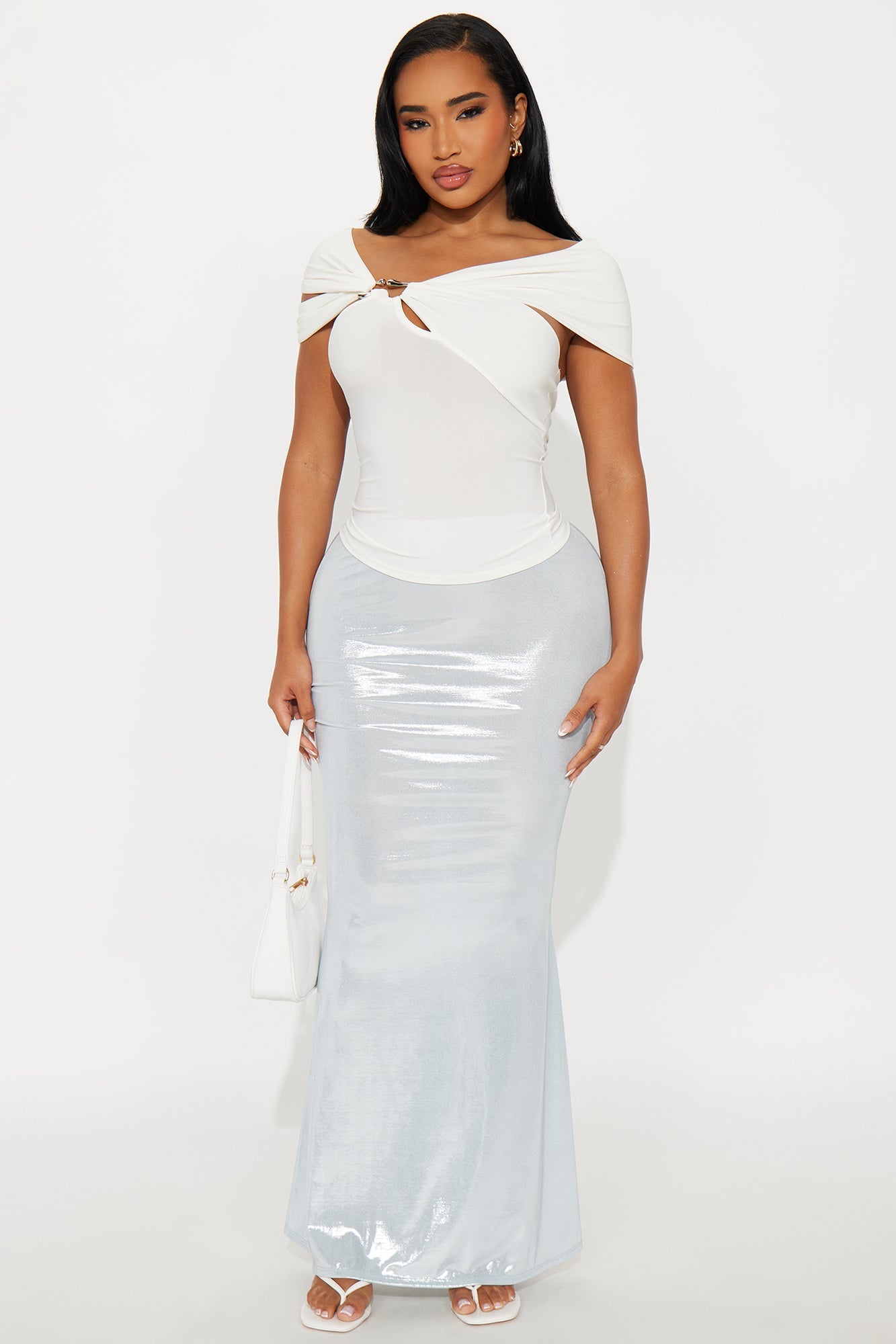 Heidi Ruched Cut Out Short Sleeve Top - Off White
