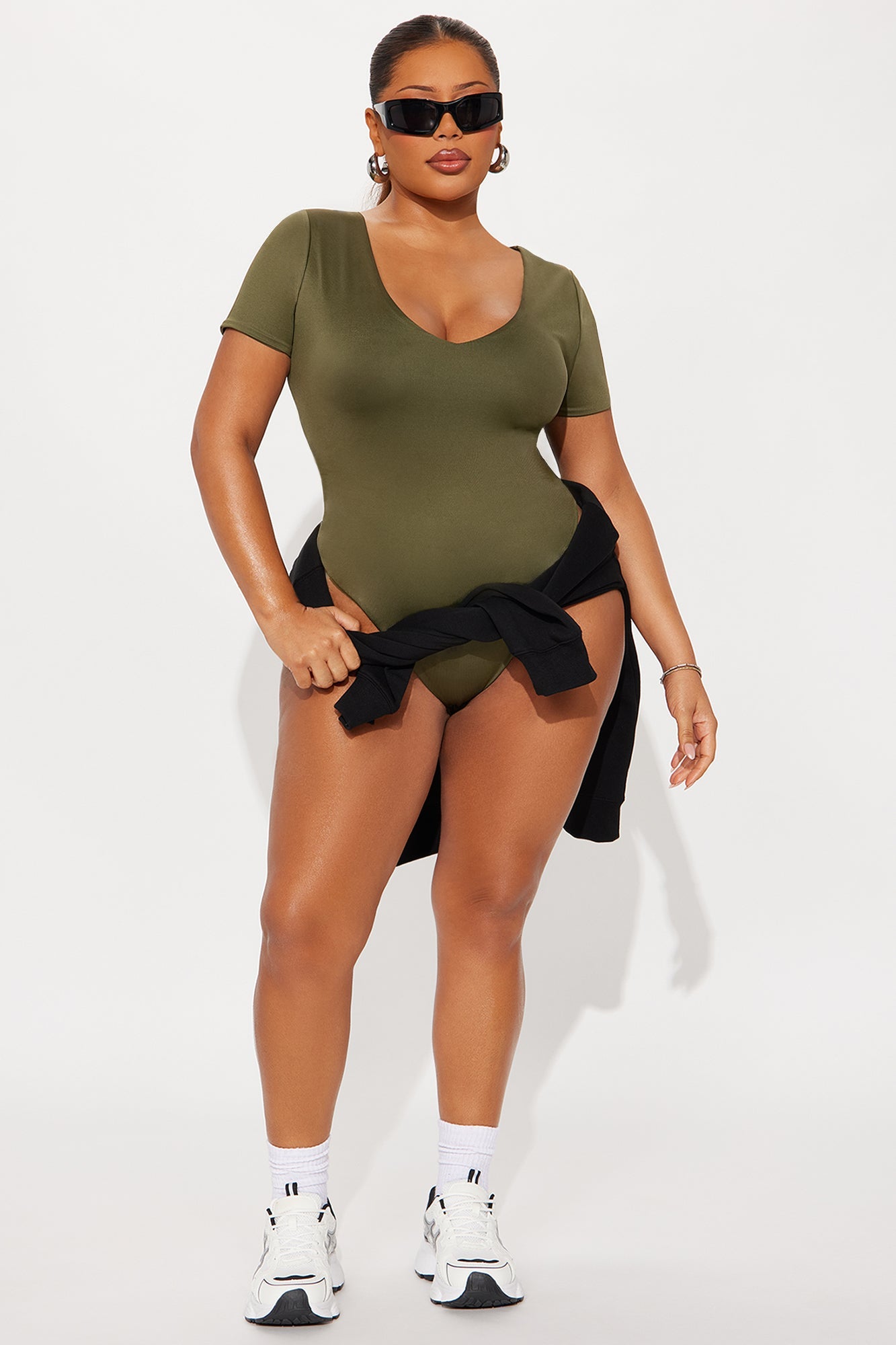 Contour Double Lined Short Sleeve High Cut Bodysuit - Military Green