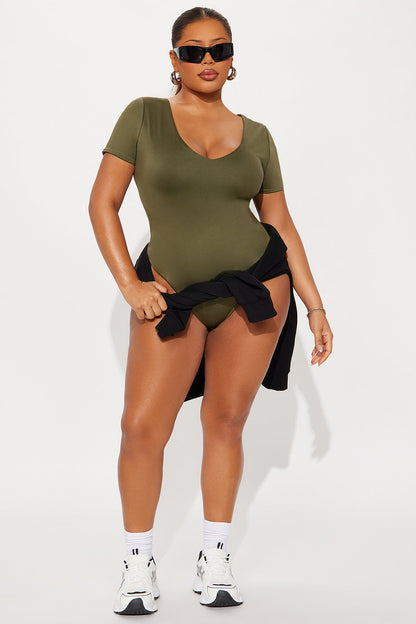 Contour Double Lined Short Sleeve High Cut Bodysuit - Military Green