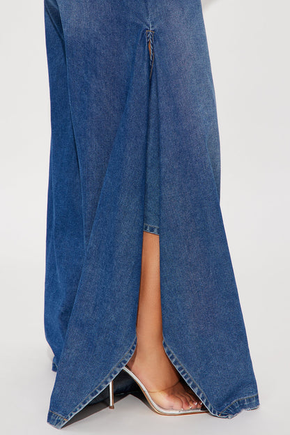 Not The Drama Wide Leg Jeans - Medium Wash