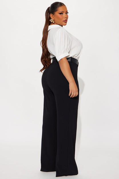 Solany Belted Jumpsuit - White/Black
