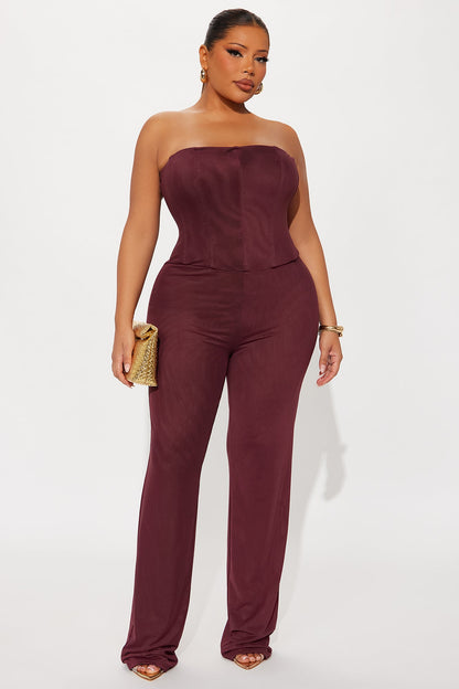Martina Mesh Double Lined Straight Leg Jumpsuit - Burgundy
