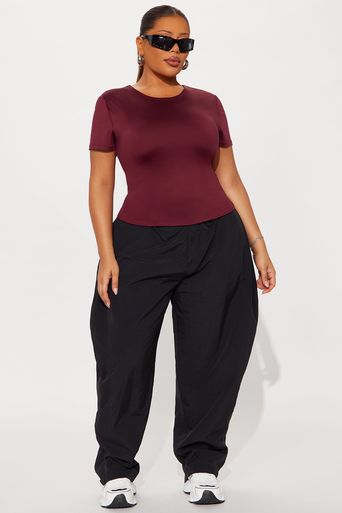 Contour Double Lined Short Sleeve Baby Tee - Wine