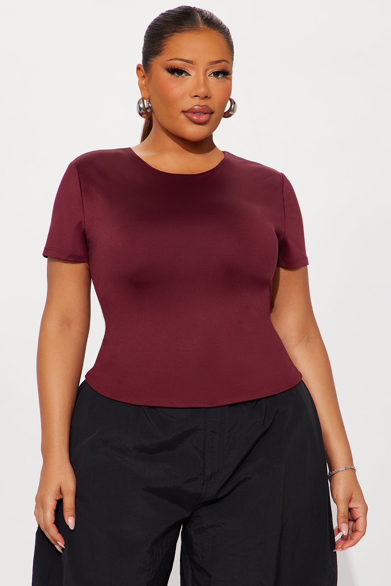 Contour Double Lined Short Sleeve Baby Tee - Wine