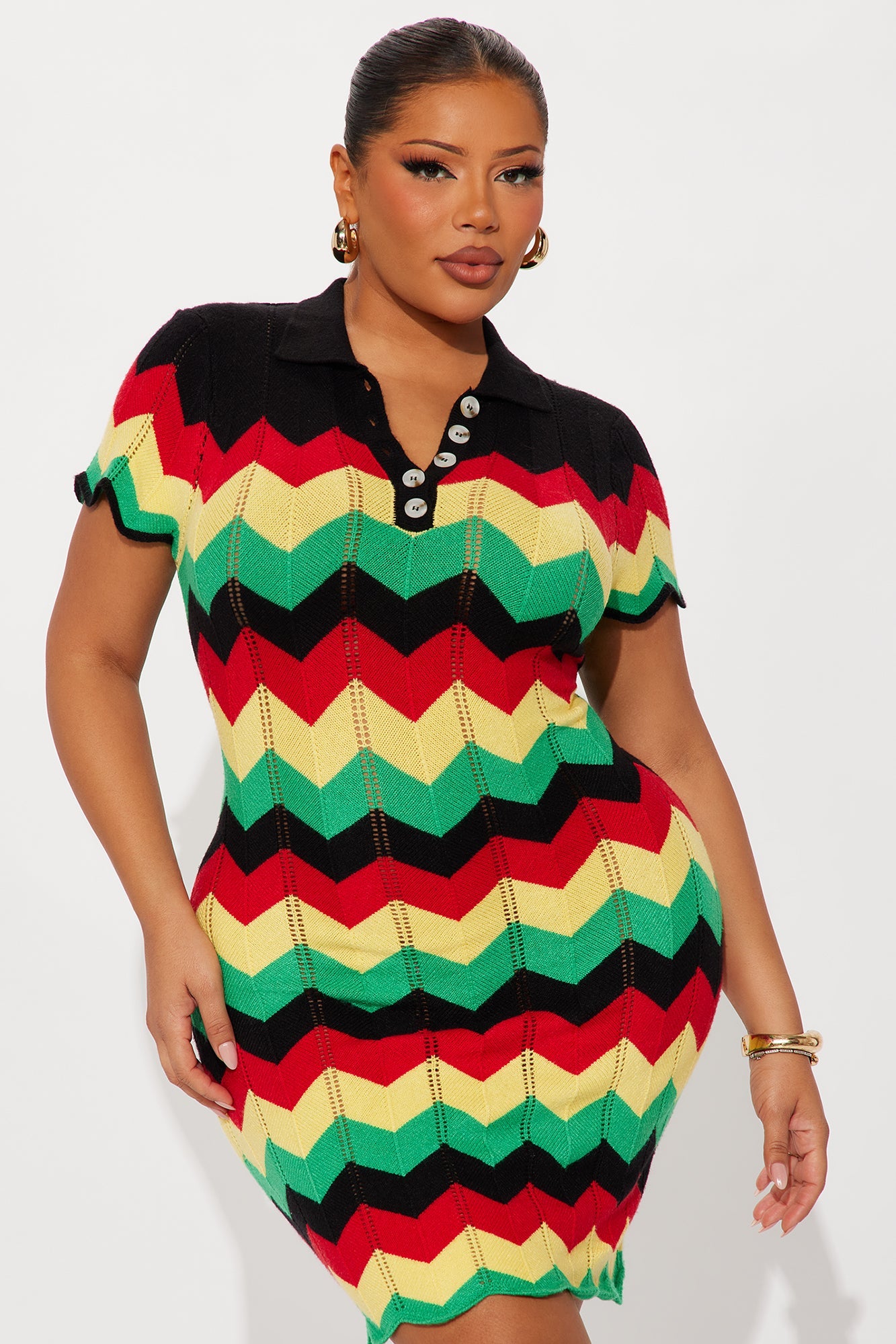 Always Happy Knit Mini Dress - Black/combo