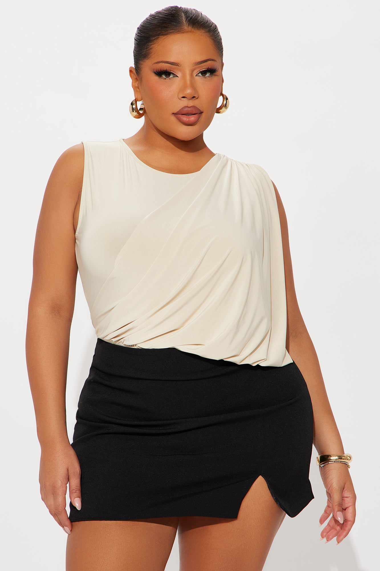 Willa Ruched Sleeveless Bodysuit - Cream