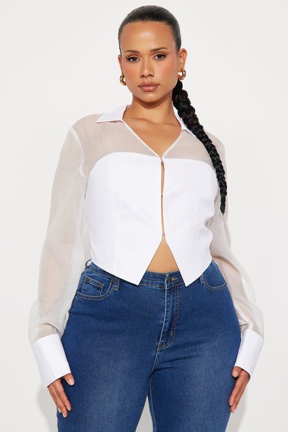 Dion Contrast Chiffon Blouse - White