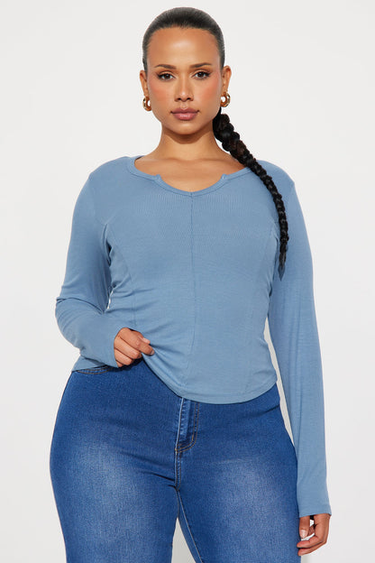 Here To Stay Ribbed Top - Blue