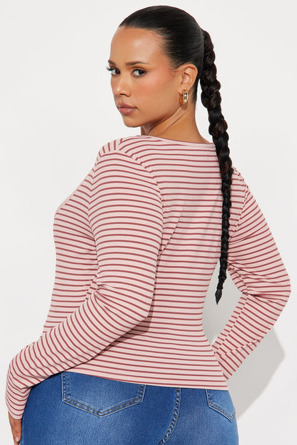 Channa Striped Ribbed Long Sleeve Top - Mauve/combo