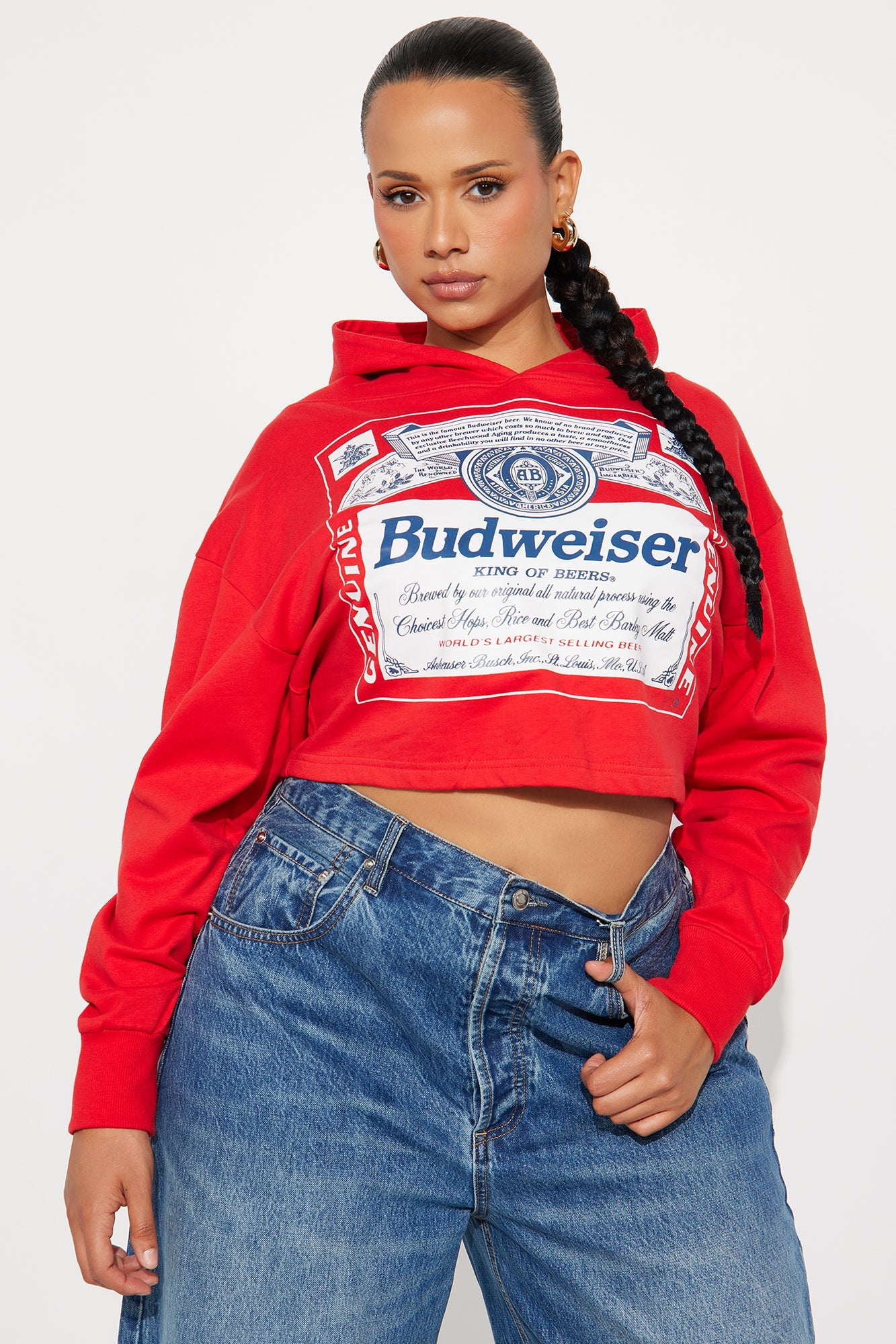 Budweiser Cropped Hoodie - Red