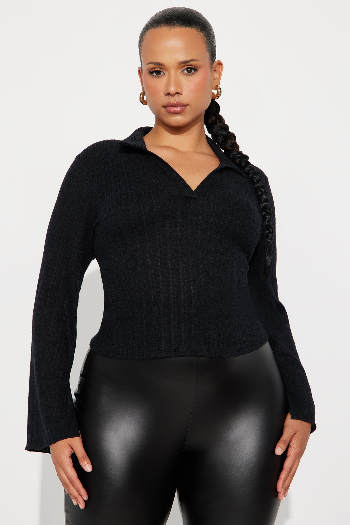 Monday Reports Long Sleeve Polo Top - Black