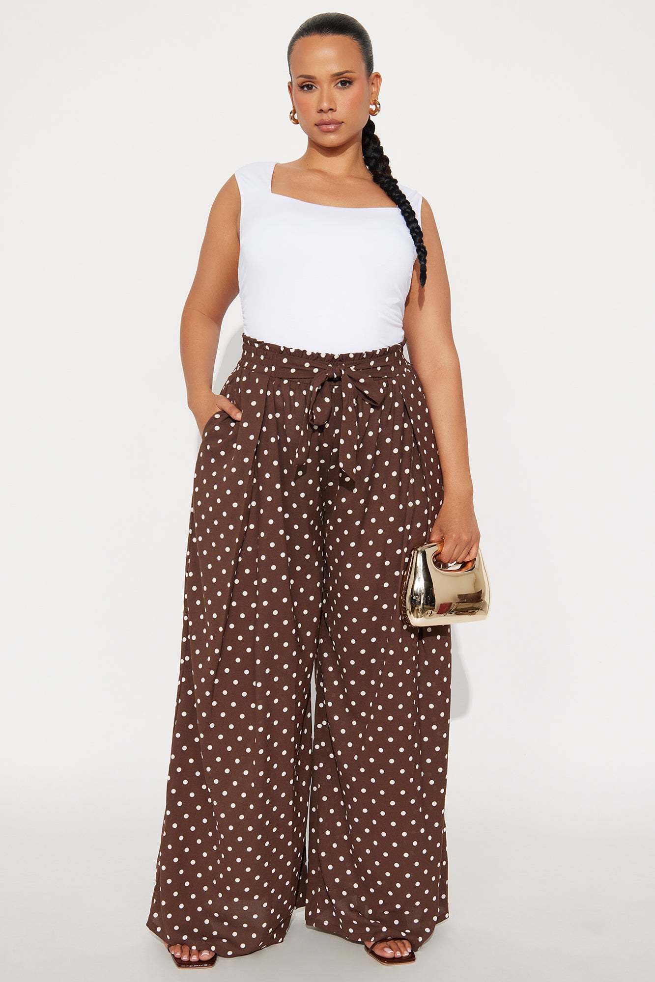 Ella Polka Dot Wide Leg Pant - Brown/combo