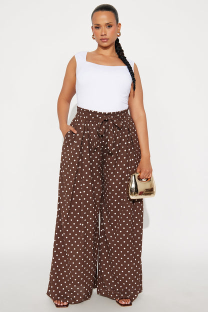 Ella Polka Dot Wide Leg Pant - Brown/combo