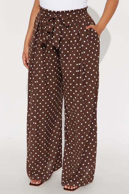 Ella Polka Dot Wide Leg Pant - Brown/combo
