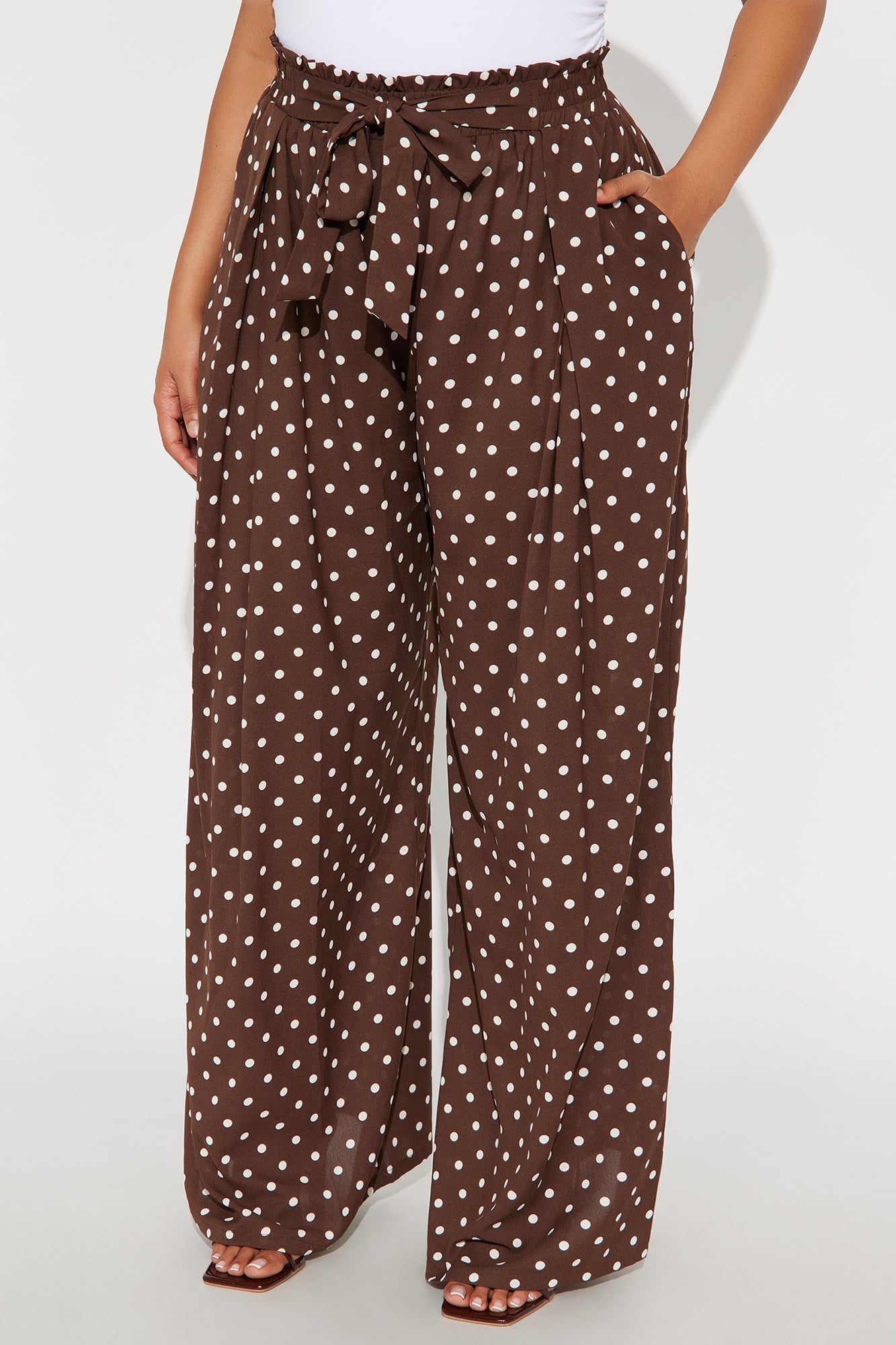Ella Polka Dot Wide Leg Pant - Brown/combo
