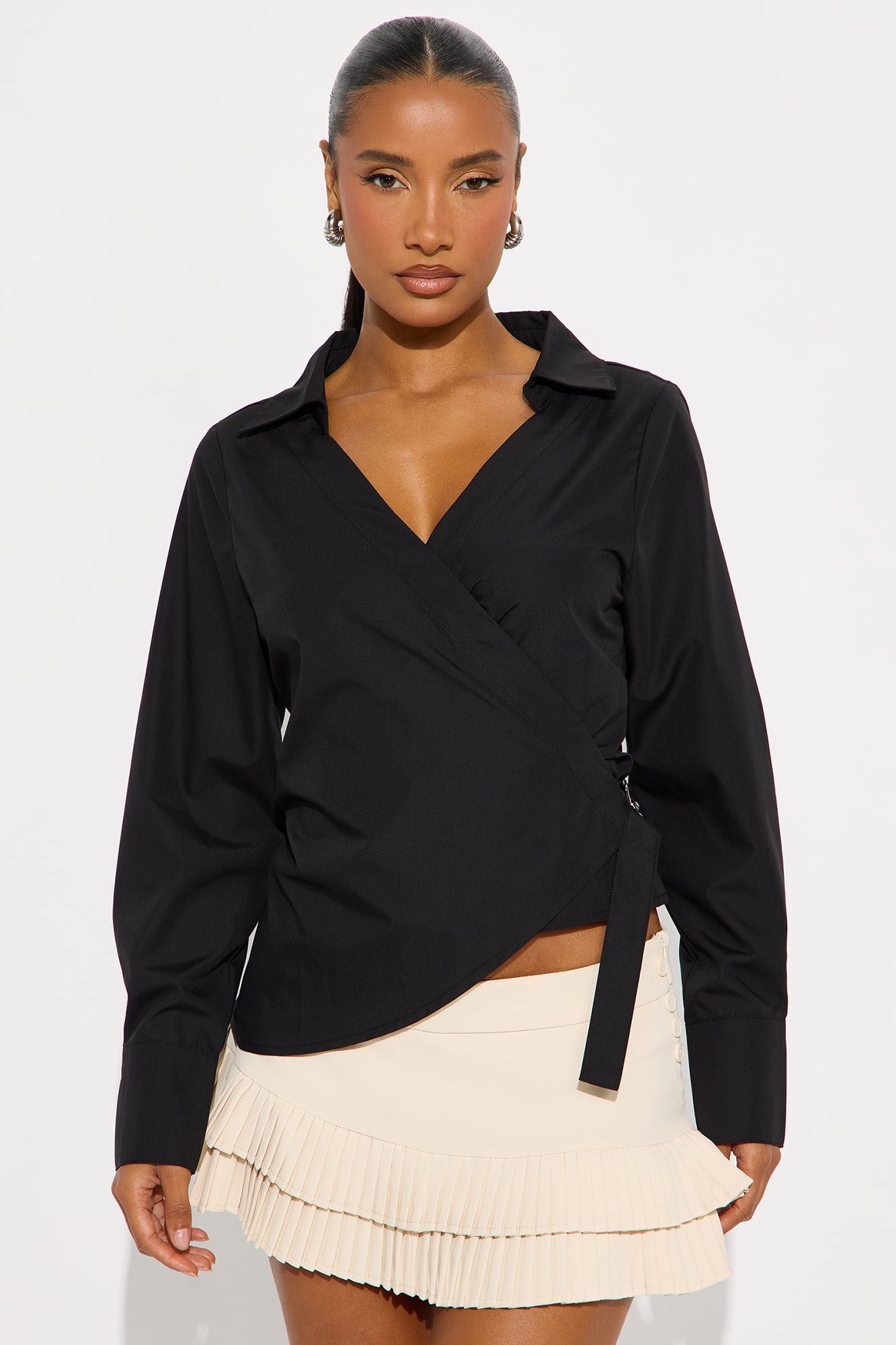 Summer Somewhere Asymmetrical Belted Shirt - Black