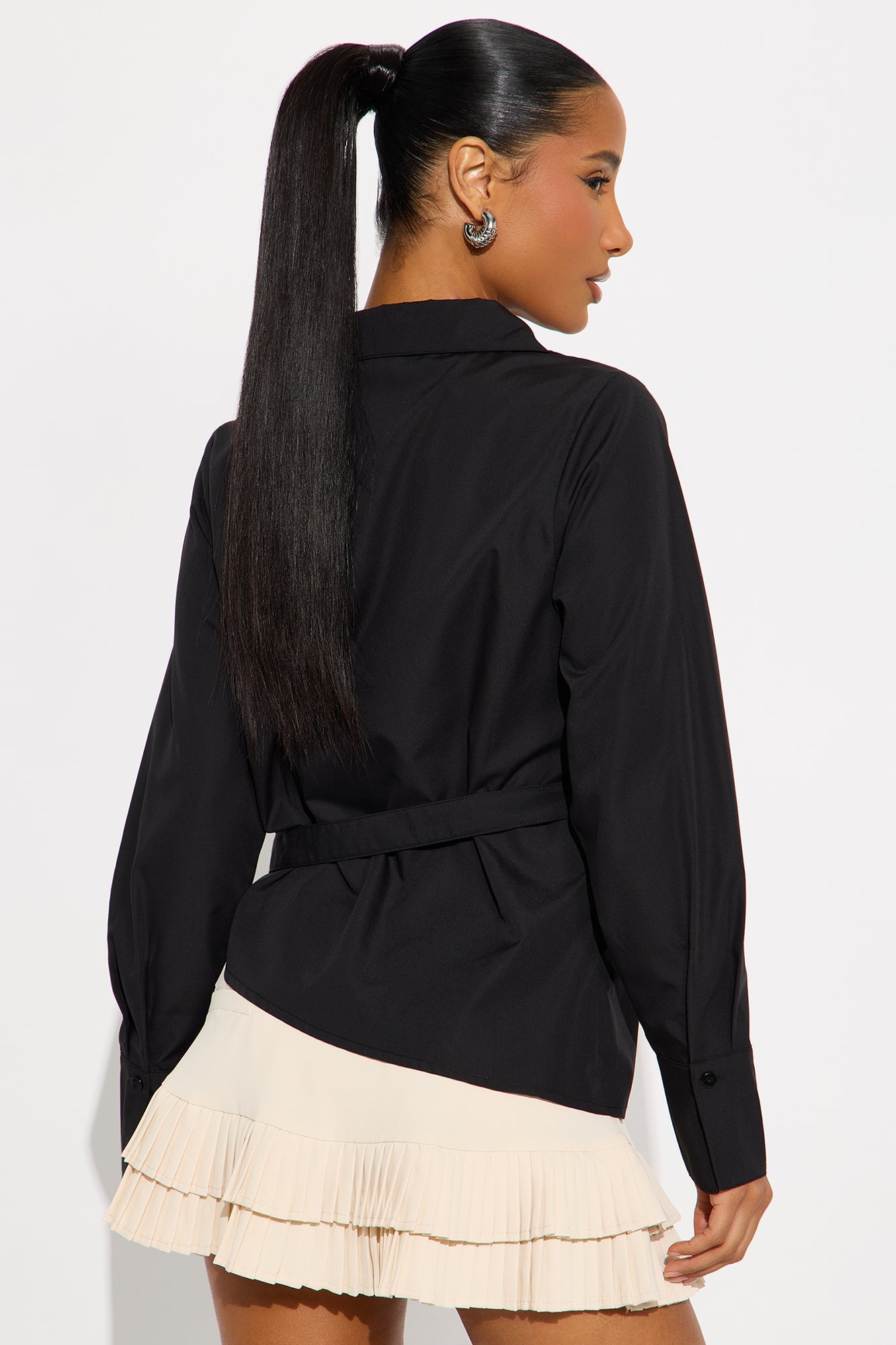 Summer Somewhere Asymmetrical Belted Shirt - Black