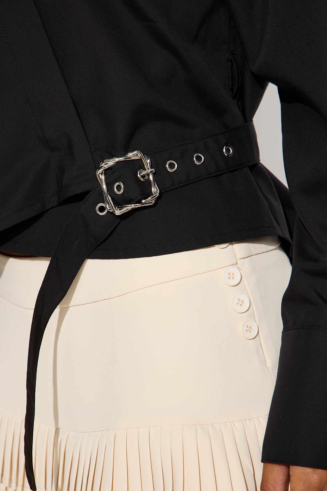 Summer Somewhere Asymmetrical Belted Shirt - Black