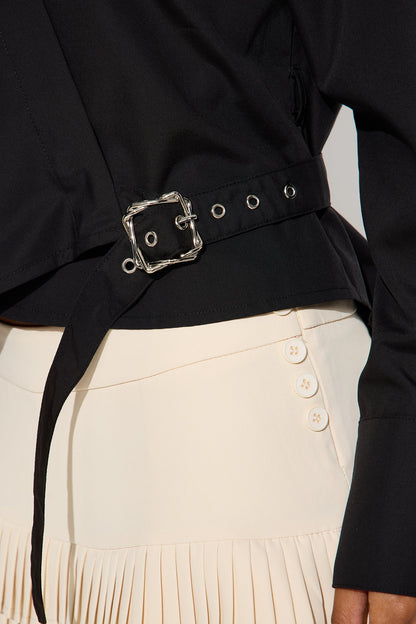 Summer Somewhere Asymmetrical Belted Shirt - Black