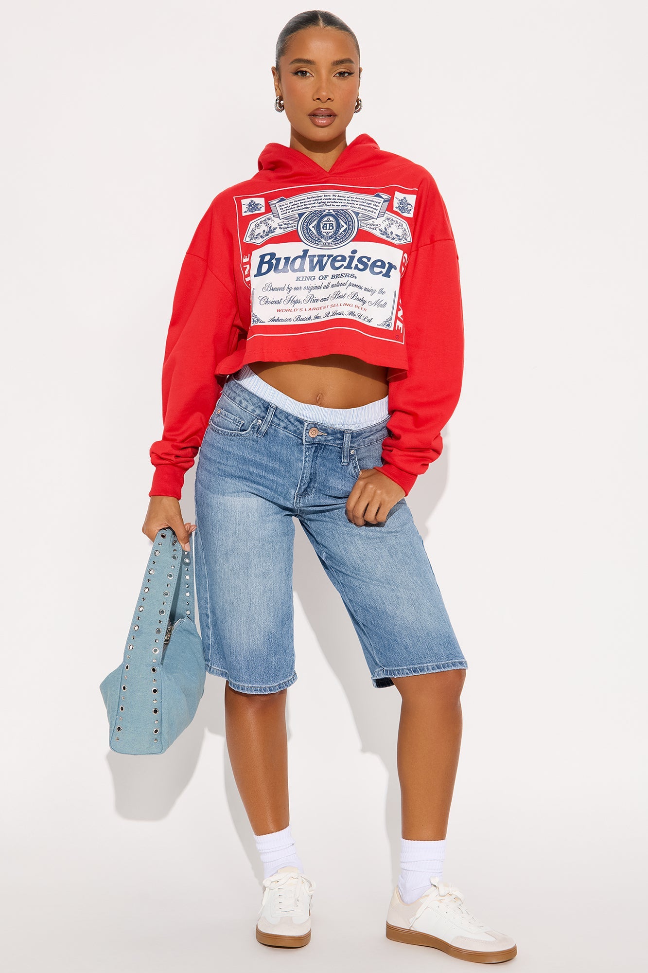 Budweiser Cropped Hoodie - Red