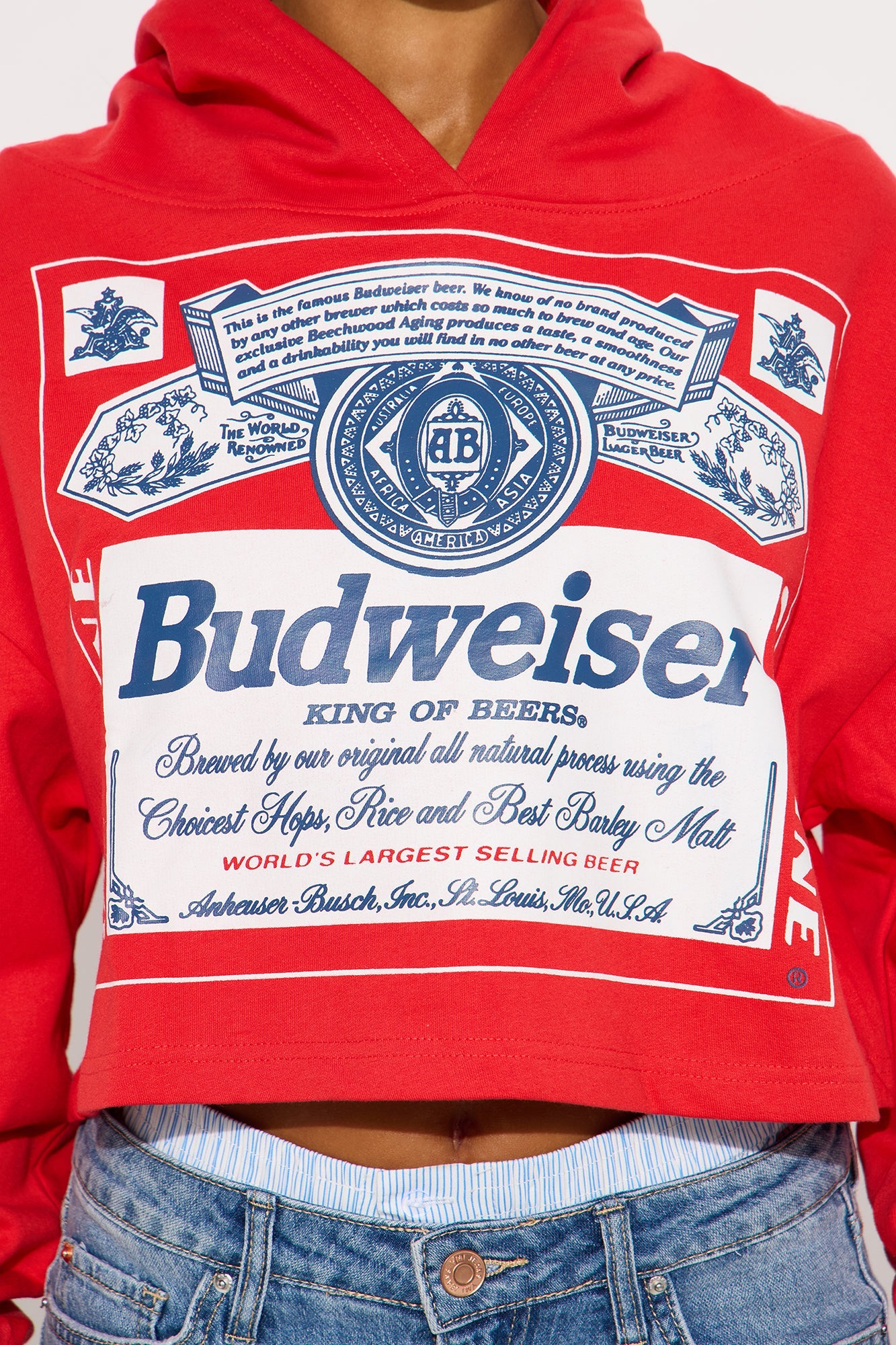 Budweiser Cropped Hoodie - Red