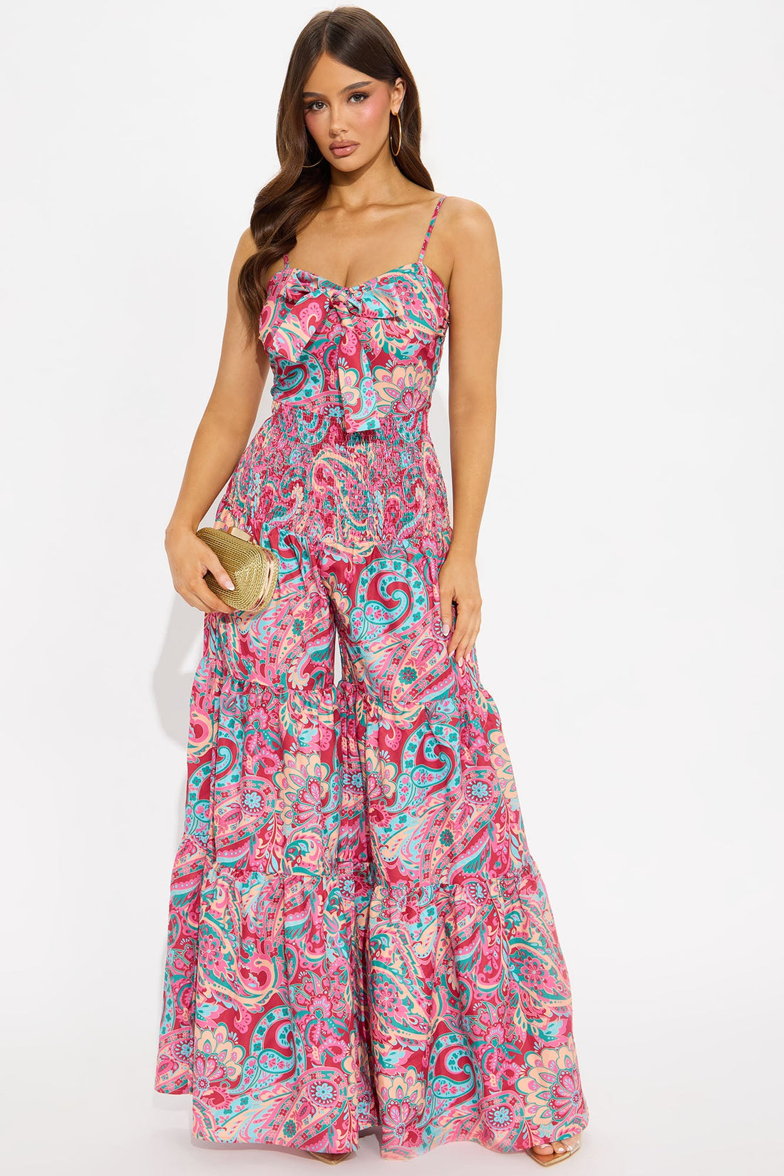 On The Way Wide Leg Jumpsuit - Raspberry/Combo