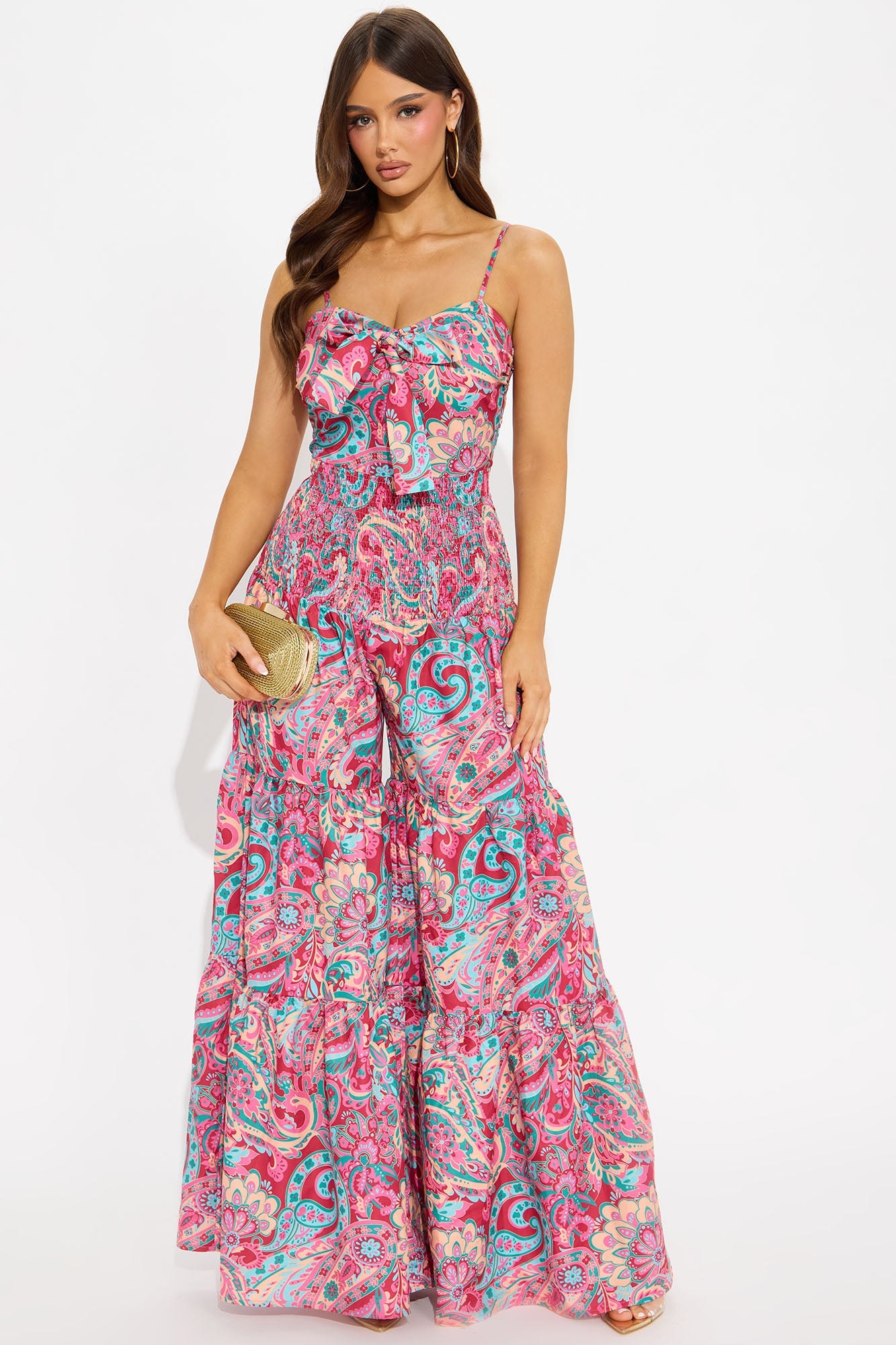 On The Way Wide Leg Jumpsuit - Raspberry/Combo