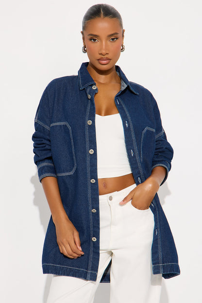 Dylan Contrast Denim Shirt - Dark Wash