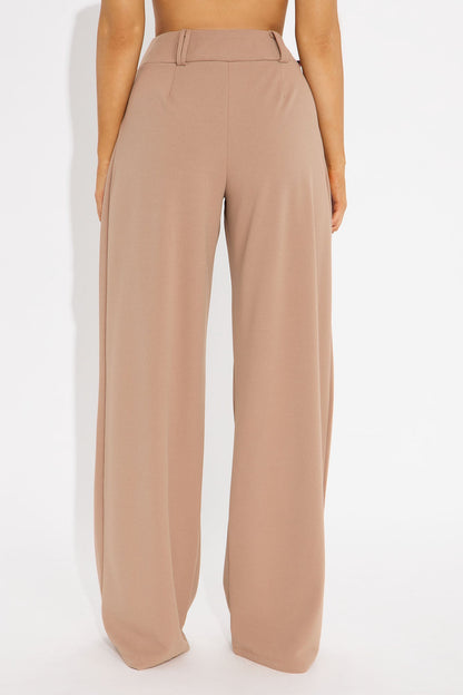 Late To The Meeting Wide Leg Trouser Pant - Mocha