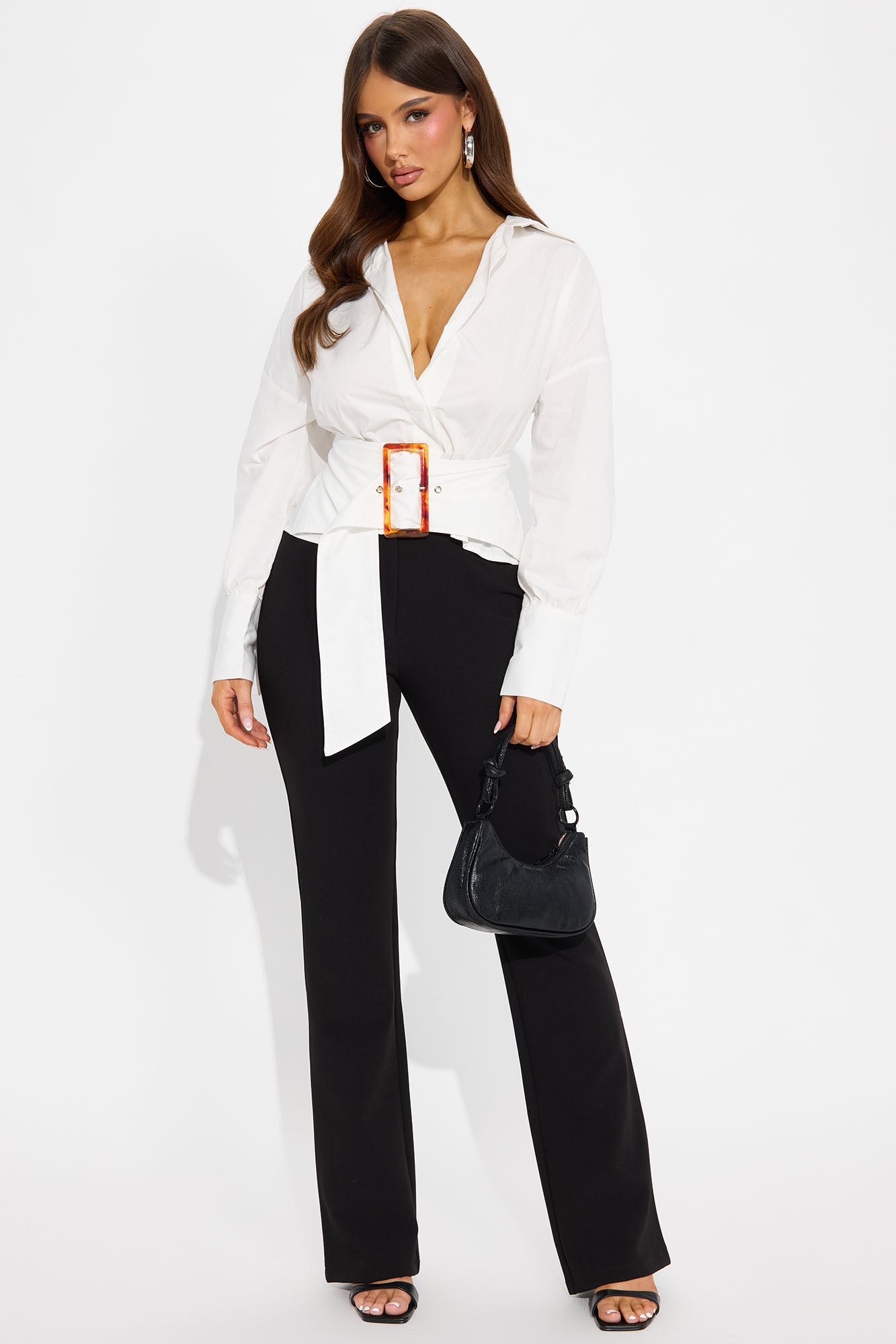 Naya Belted Poplin Belted Shirt - White