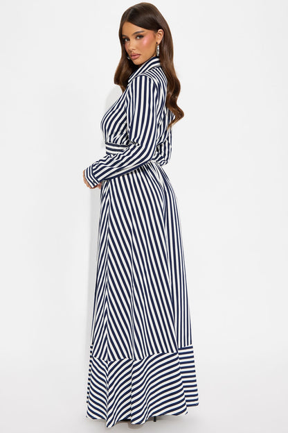 Alison Striped Maxi Shirt Dress - Navy/combo