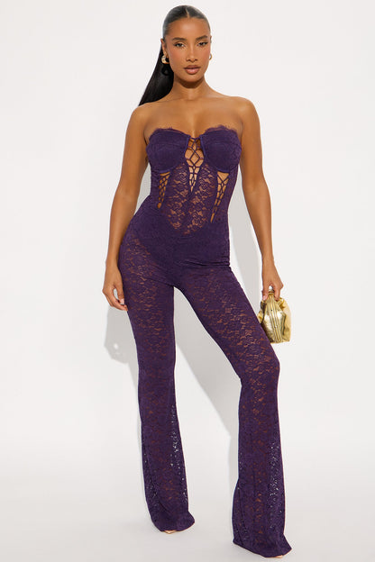 Mindy Lace Strapless Jumpsuit - Plum