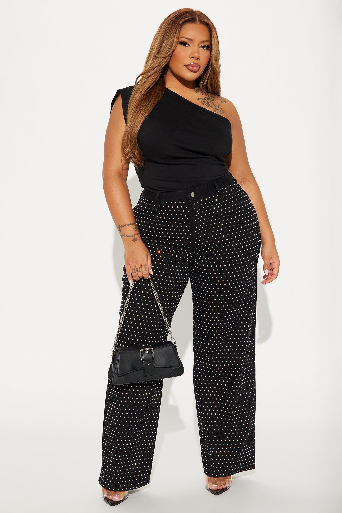 Glo Embellished Wide Leg Jeans - Black