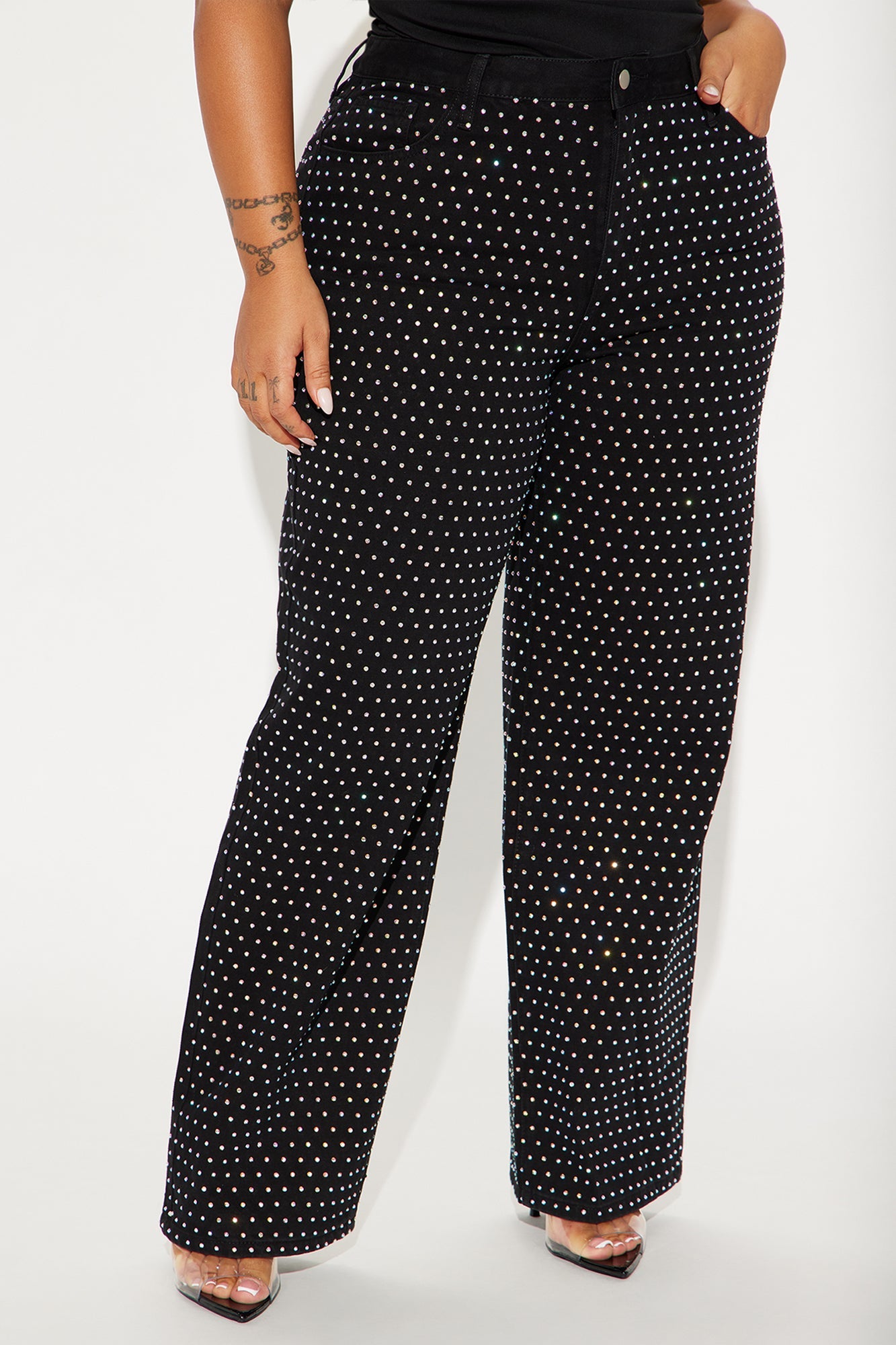 Glo Embellished Wide Leg Jeans - Black