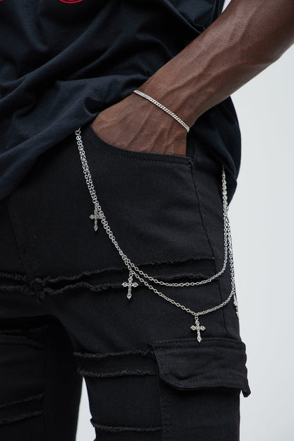 Multi Cross Layered Pant Chain - Silver
