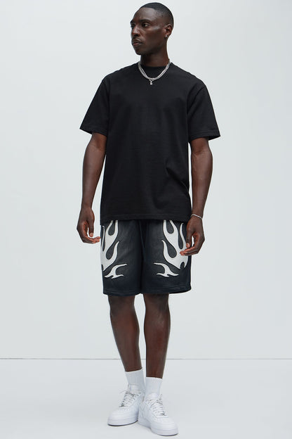 Flame Patch Tyson Relaxed Sweatshorts - Black