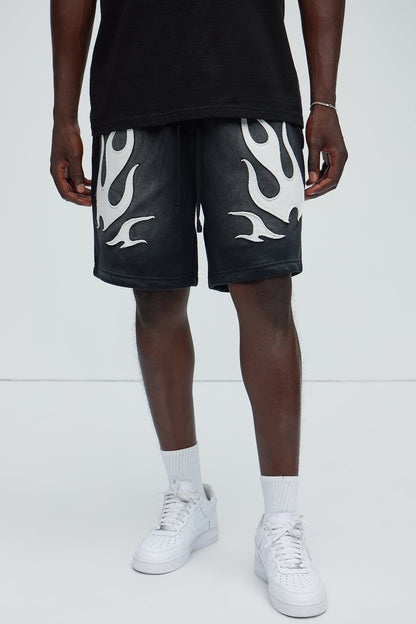 Flame Patch Tyson Relaxed Sweatshorts - Black