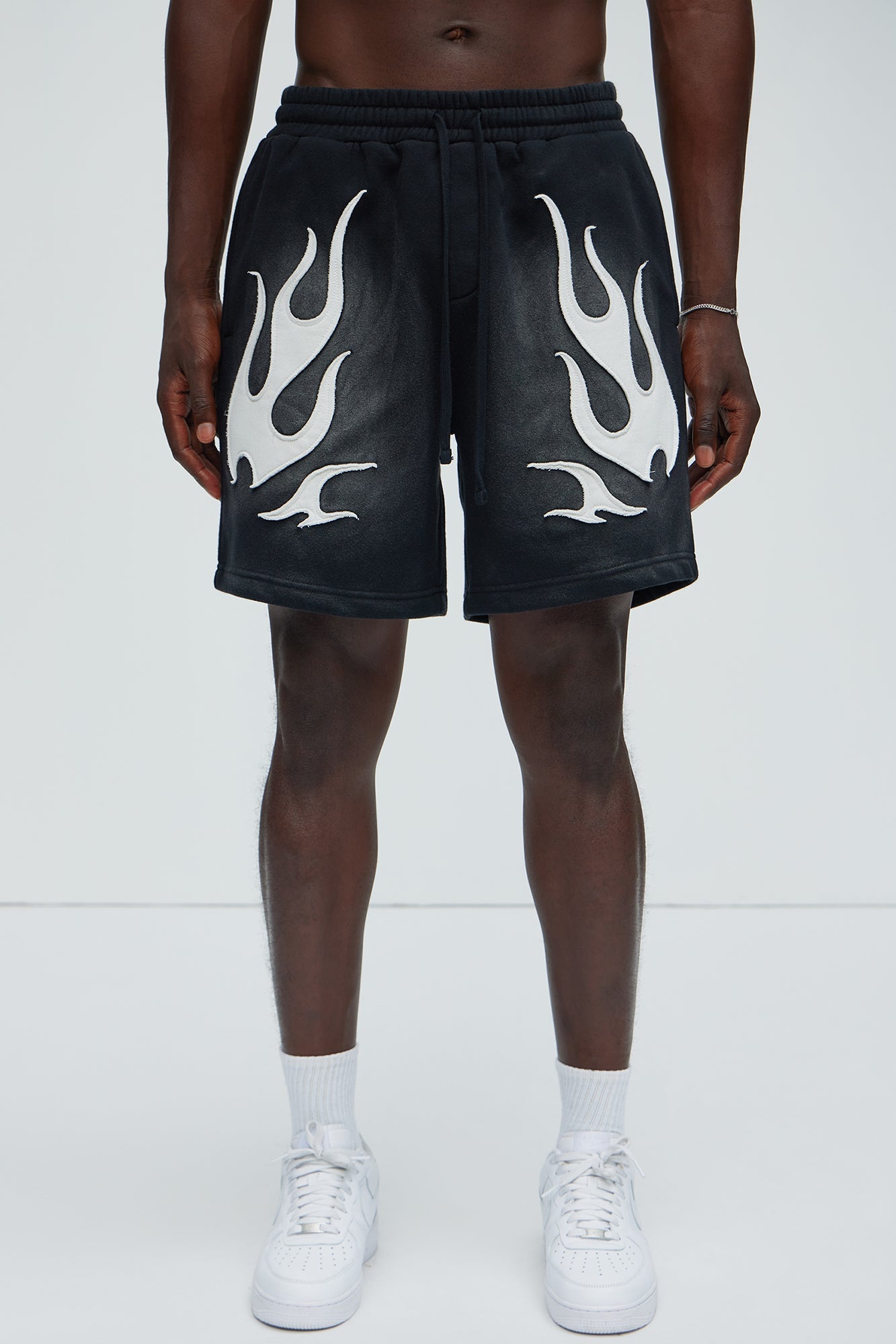 Flame Patch Tyson Relaxed Sweatshorts - Black