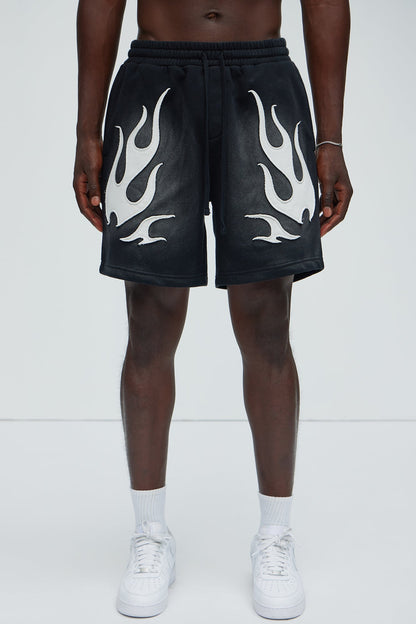 Flame Patch Tyson Relaxed Sweatshorts - Black