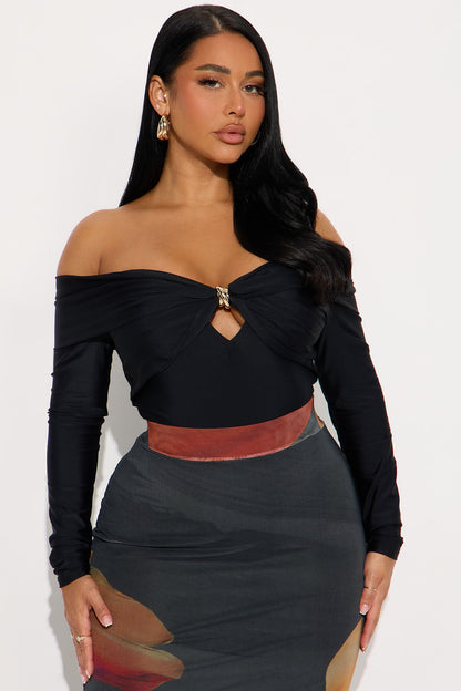 Sylvie Long Sleeve Off Shoulder Bodysuit - Black