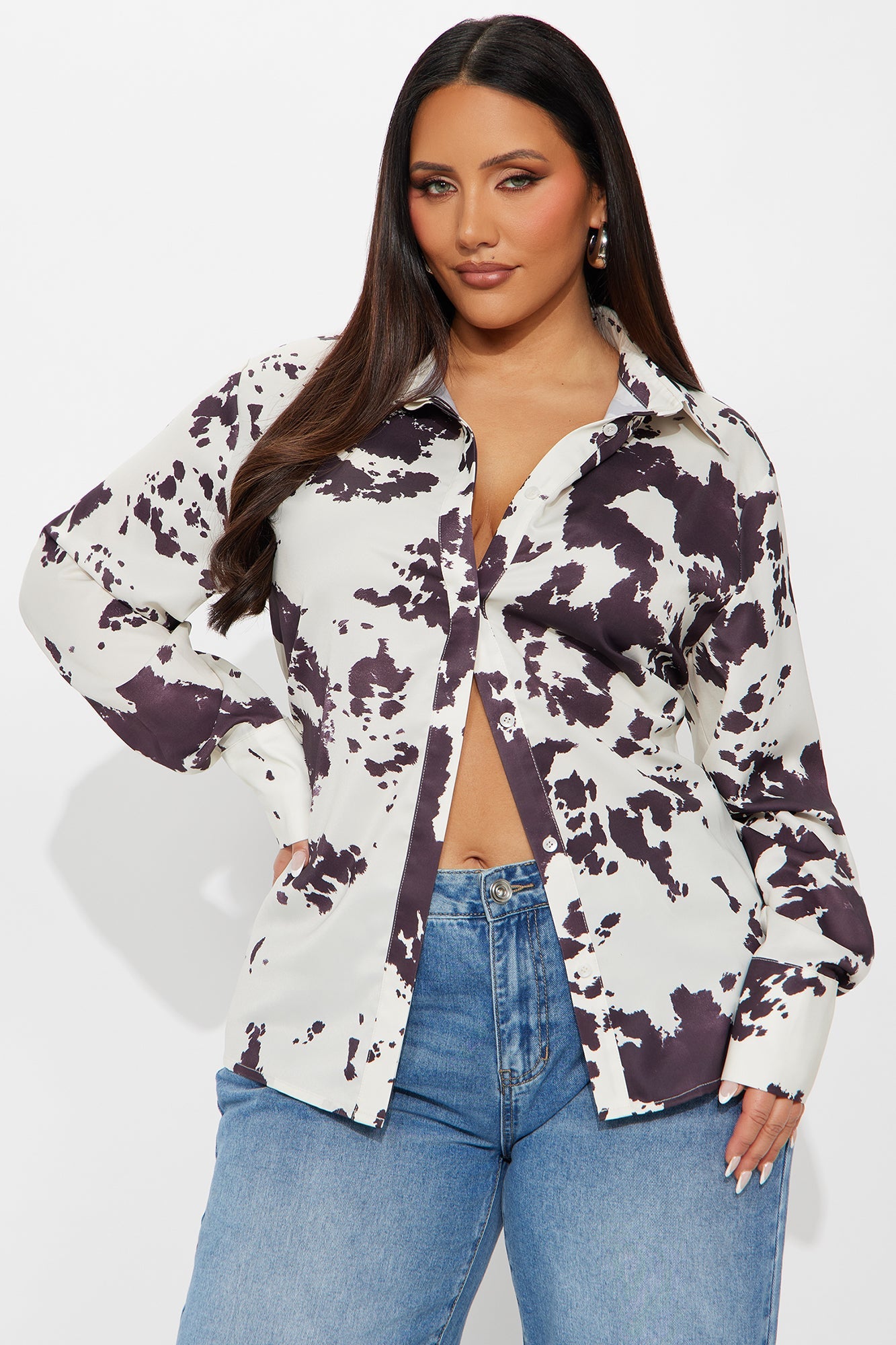 Nashville Roads Cow Print Shirt - Brown Combo