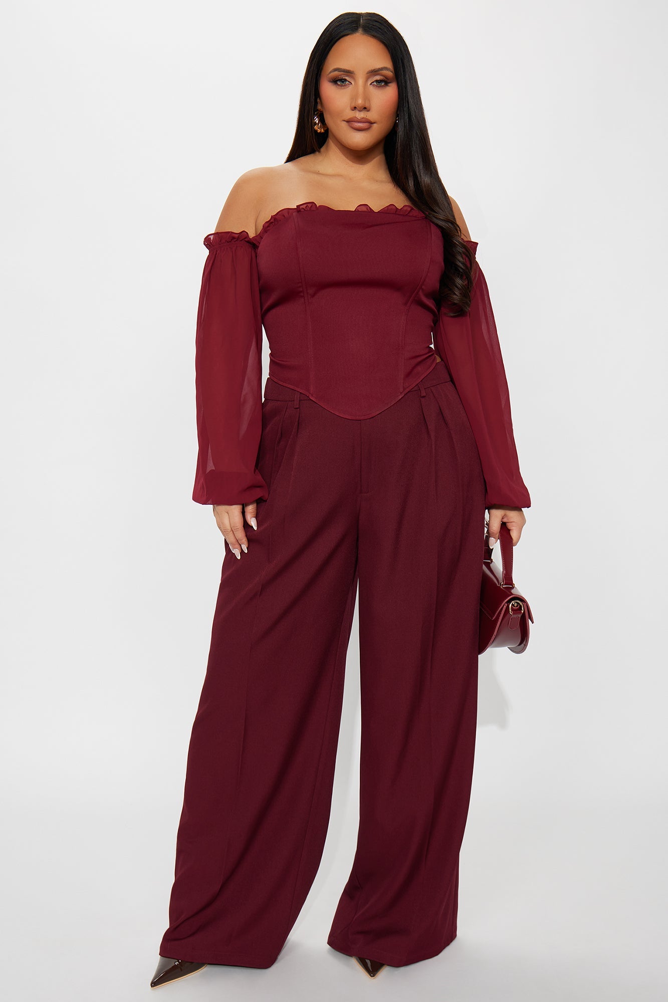 Have It All Off Shoulder Corset Top - Burgundy