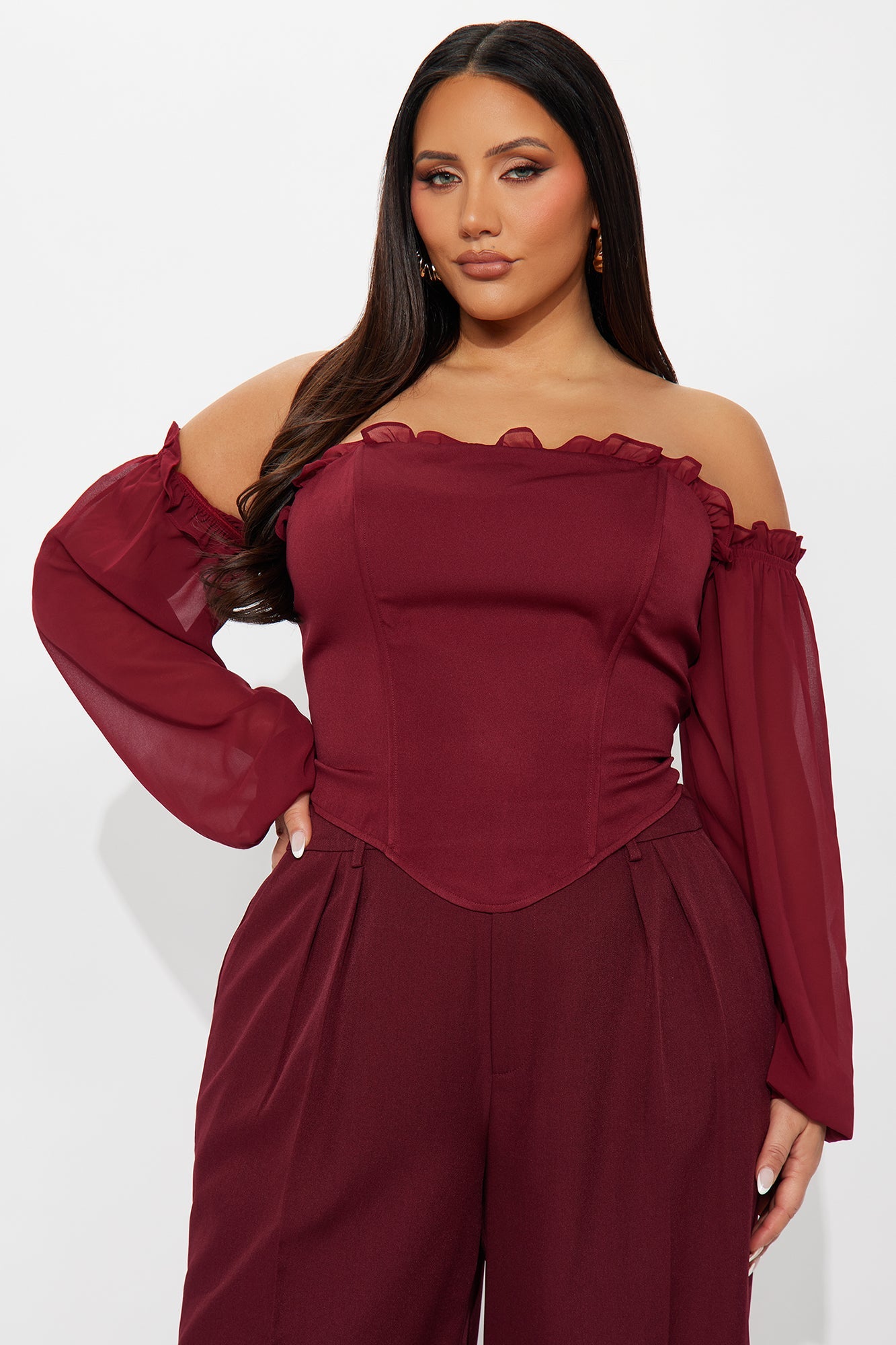 Have It All Off Shoulder Corset Top - Burgundy