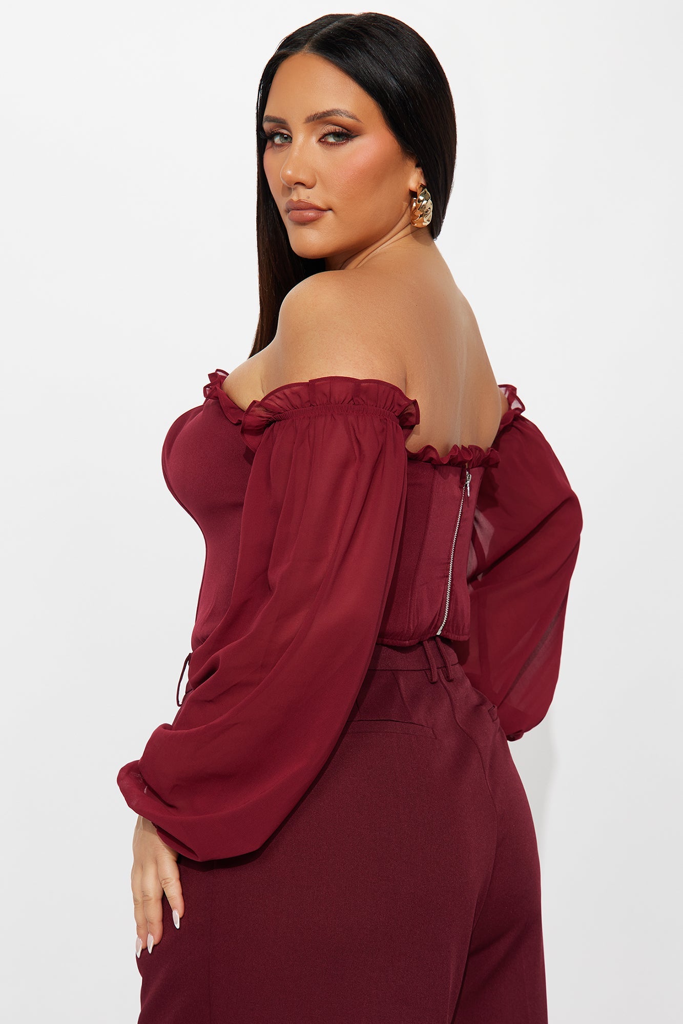 Have It All Off Shoulder Corset Top - Burgundy