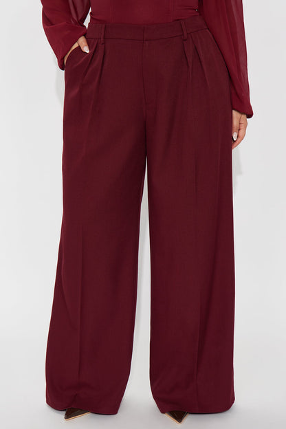 Claudia Belted Straight Leg Trouser Pant 33″ - Wine