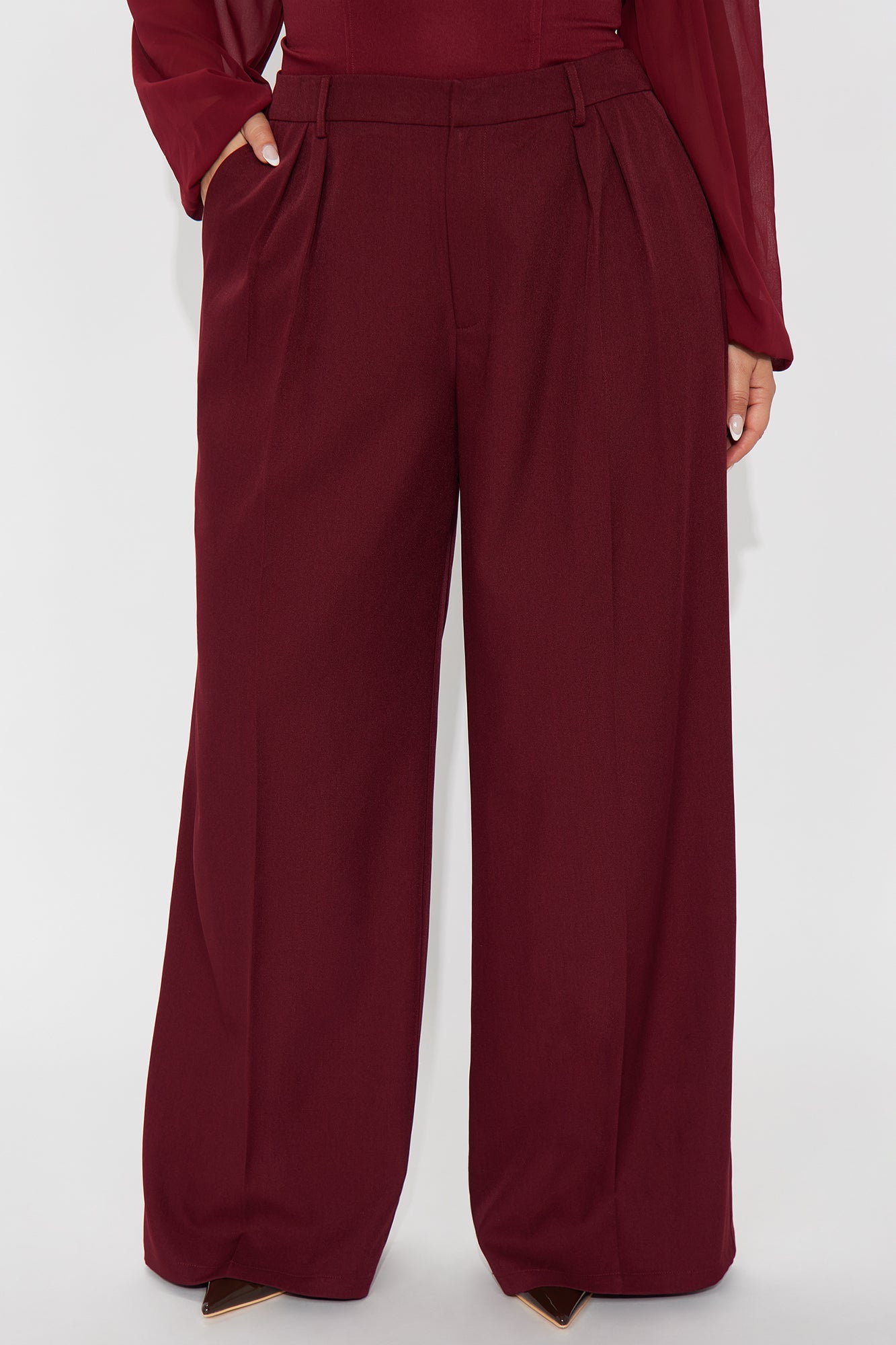 Claudia Belted Straight Leg Trouser Pant 33″ - Wine