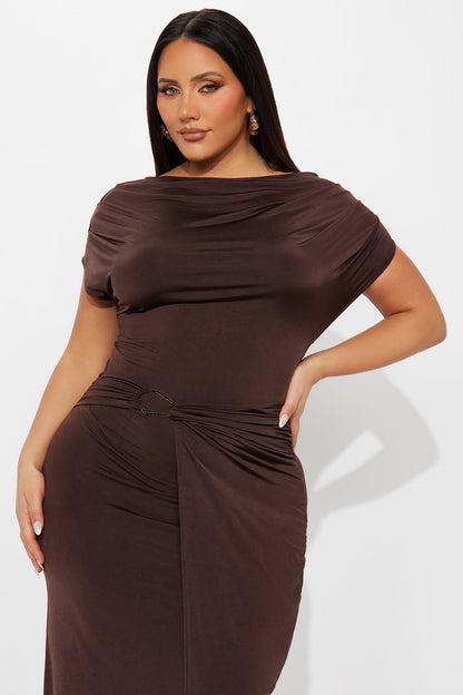 Zavala Off Shoulder Midi Dress - Brown