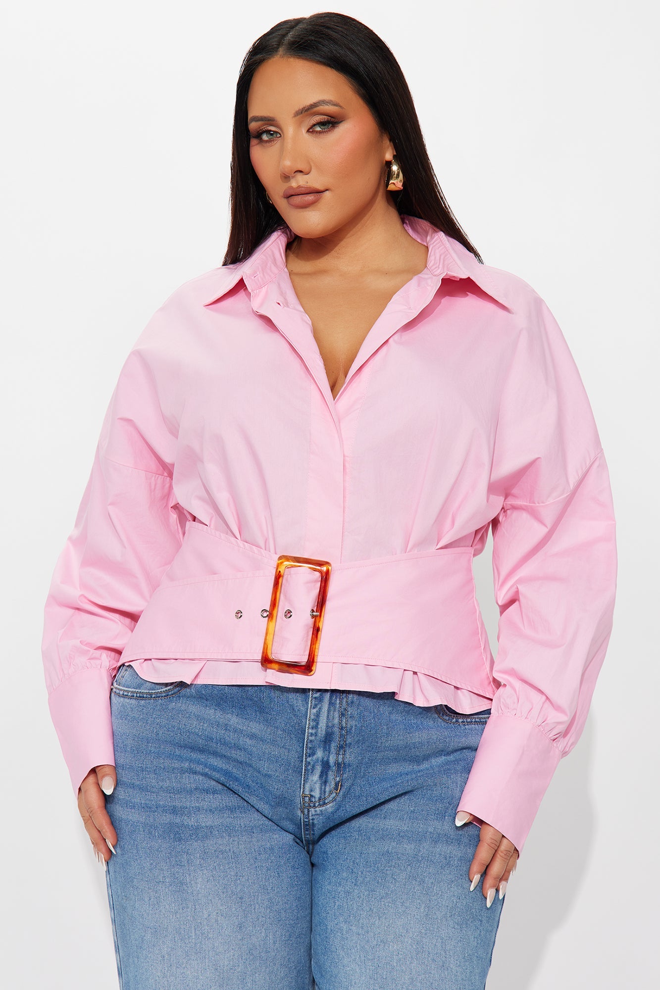 Naya Belted Poplin Belted Shirt - Pink
