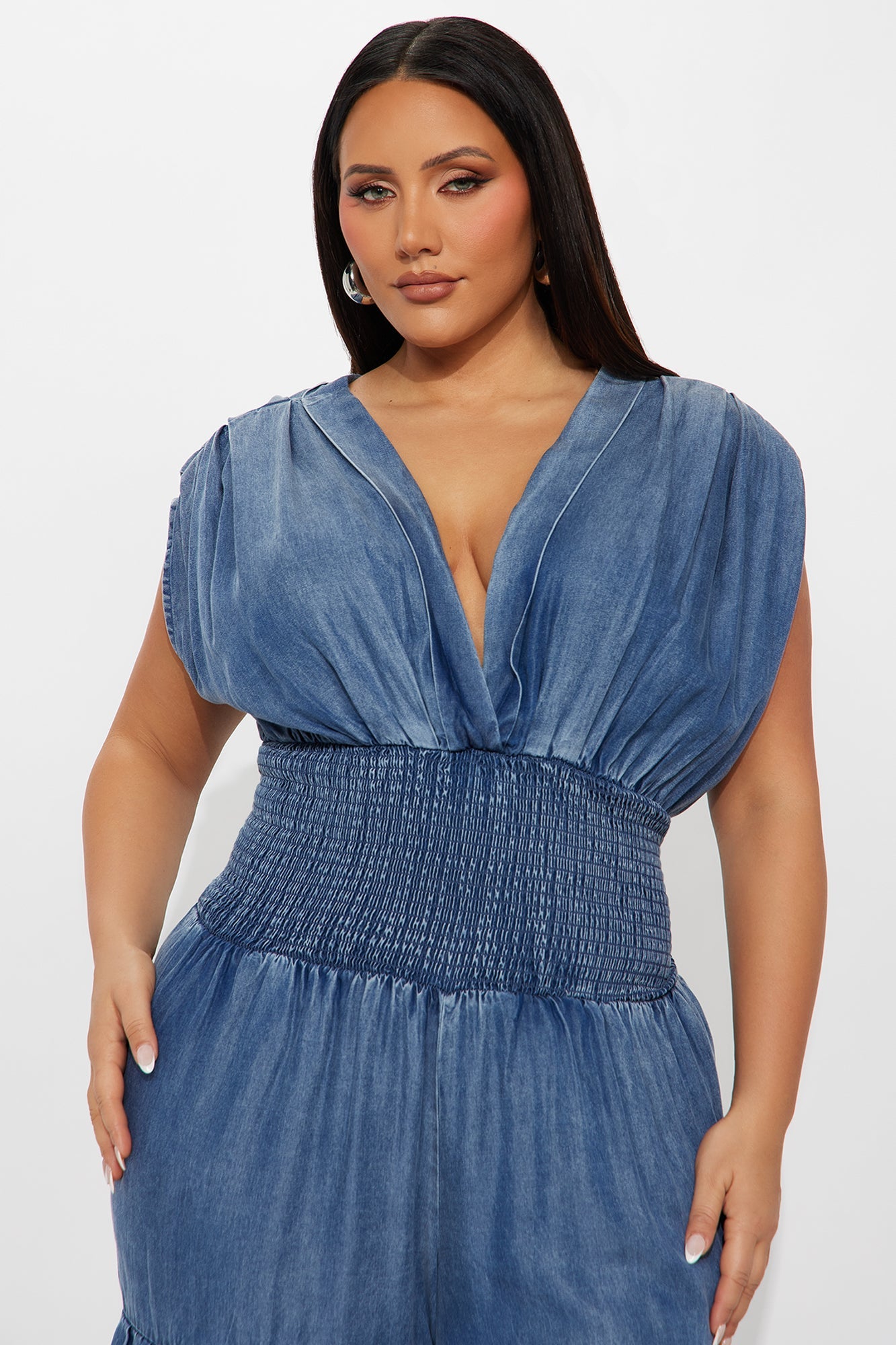 Angela Chambray Tiered Jumpsuit - Medium Wash