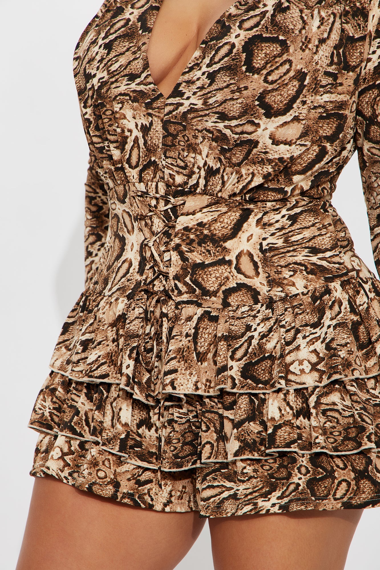Darla Animal Print Long Sleeve Romper - Brown Combo